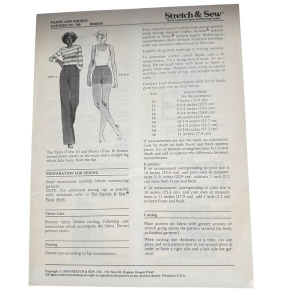 Vtg 70s Stretch & Sew Sew Pattern1505 Dress Blouse/ 700 Pants Shorts Bust UNCUT - Picture 8 of 16